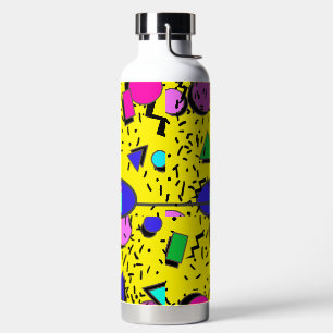Botella De Agua Monograma retro estilo memphis amarillo de los año