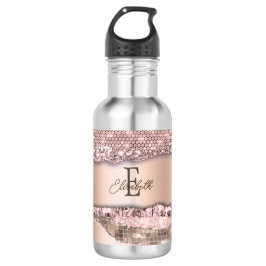 Botella De Agua Monograma Rosa de oro de moda Purpurina de diamant