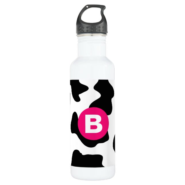 Botella De Agua Monograma rosa del patrón de parches de vaca rápid (Anverso)