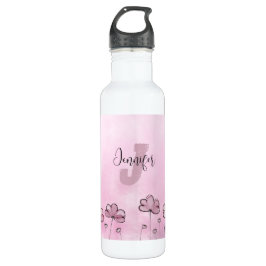 Botella De Agua Monograma rosa púrpura nombre Floral plantilla mod