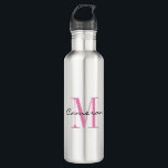 Botella De Agua Monograma rosa: regalo inicial y personalizado de<br><div class="desc">Monograma rosa inicial y nombre personalizado</div>