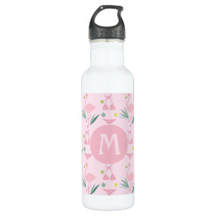 Botella De Agua Monograma rosado de chiquito flado y bikini