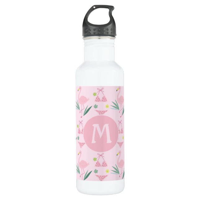 Botella De Agua Monograma rosado de chiquito flado y bikini (Anverso)