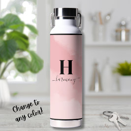 Botella De Agua Monograma Rubor rosa simple