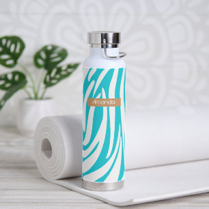 Botella De Agua Monograma Turquoise Stried Zebra Pattern