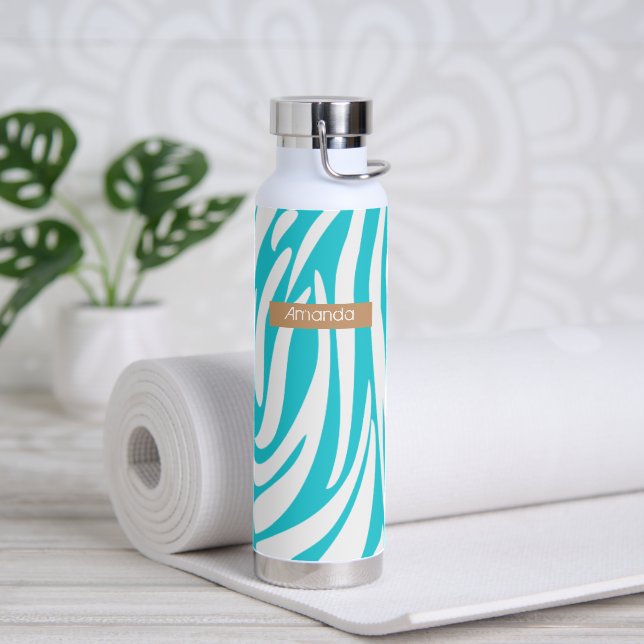 Botella De Agua Monograma Turquoise Stried Zebra Pattern (Yoga)