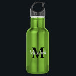 Botella De Agua Monograma verde moderno personalizado<br><div class="desc">Botella de agua de acero inoxidable Monograma Verde Personalizado</div>
