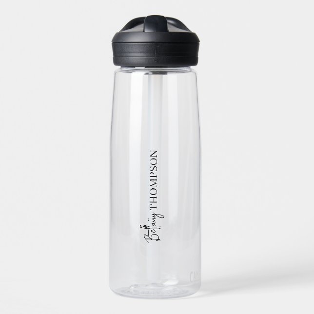 Botella De Agua Monograma vertical con guión de Moda elegante (Delante)