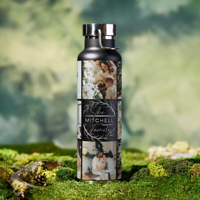 Botella De Agua Monograma y agua de Collage de fotos personalizado (Exterior)