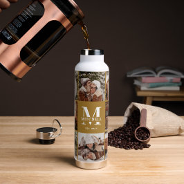 Botella De Agua Monograma y Collage de fotos personalizados modern