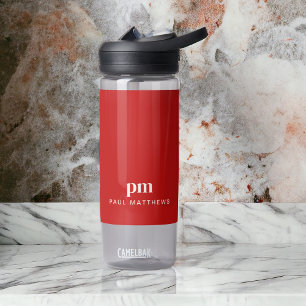 Botella De Agua Monograma y nombre del Personalizado simple rojo m
