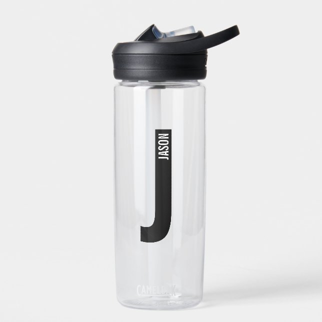 Botella De Agua Monograma y nombre negrita personalizado moderno (Izquierdo)