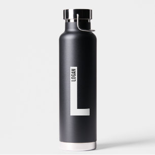 Botella De Agua Monograma y nombre negrita personalizado moderno