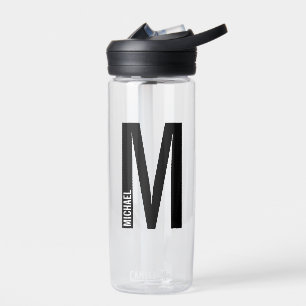 Botella De Agua Monograma y nombre negrita personalizado moderno