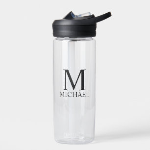 Botella De Agua Monograma y nombre personalizados clásicos