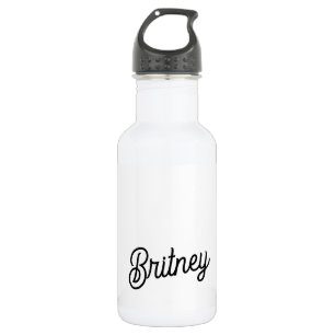 Botella De Agua Monograma y nombre personalizados de blanco negro 