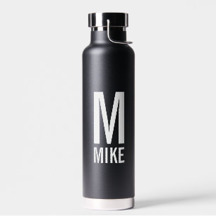 Botella De Agua Monograma y nombre personalizados modernos