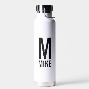 Botella De Agua Monograma y nombre personalizados modernos