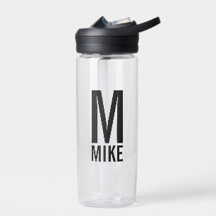 Botella De Agua Monograma y nombre personalizados modernos