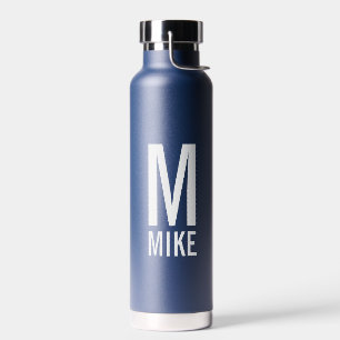 Botella De Agua Monograma y nombre personalizados modernos