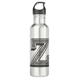Botella De Agua Monograma Z, letra Z, alfabeto z, negro y blanco