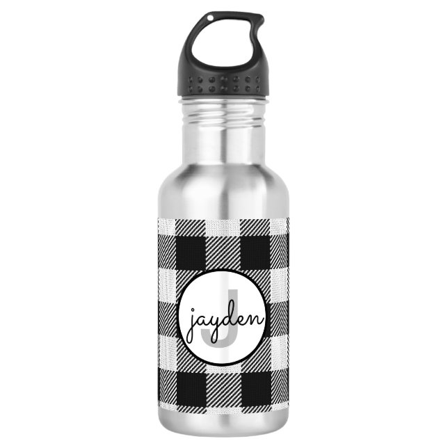 Botella De Agua Monogramado de búfalo blanco y negro de moda (Anverso)