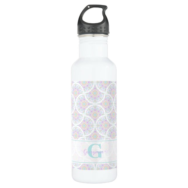 Botella De Agua Monogramado Pastel Arcoiris Sundae Mandala Art Dec (Anverso)