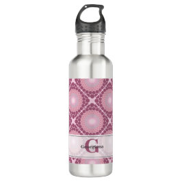 Botella De Agua Monogramado Radiante Dusky Rosa Dot Mandala Tiled