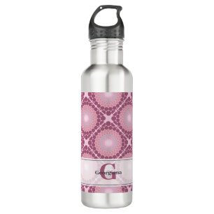 Botella De Agua Monogramado Radiante Dusky Rosa Dot Mandala Tiled