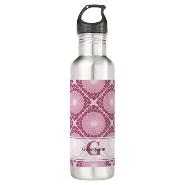 Botella De Agua Monogramado Radiante Dusky Rosa Dot Mandala Tiled (Anverso)