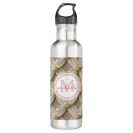 Botella De Agua Monogramado rosa y blanco personalizado Personaliz