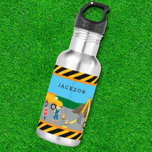 Botella De Agua Monogramado vehículo de construcción de niño peque
