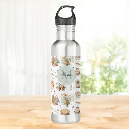Botella De Agua Monogramado Whimsical Floral Strawberry