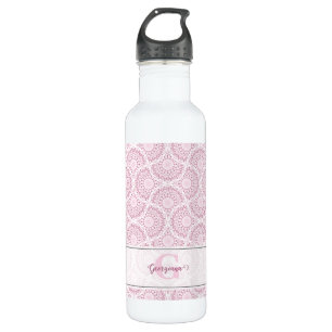 Botella De Agua Monogramo Art Deco Rosa Confetti Lace Mandala