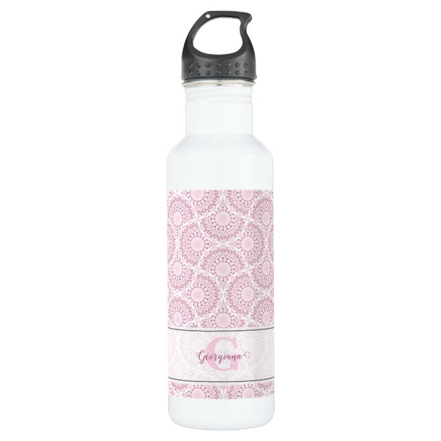 Botella De Agua Monogramo Art Deco Rosa Confetti Lace Mandala (Anverso)