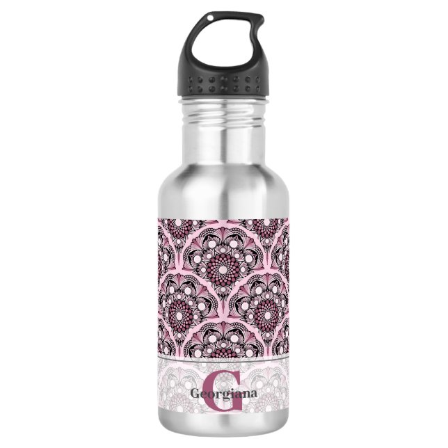 Botella De Agua Monogramo Deco Dusky Rosa cerezo Blossom Mandala (Anverso)