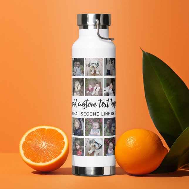 Botella De Agua Montaje y texto de 30 Collages de fotos: puede edi (Personalized water bottle with photos and custom text)