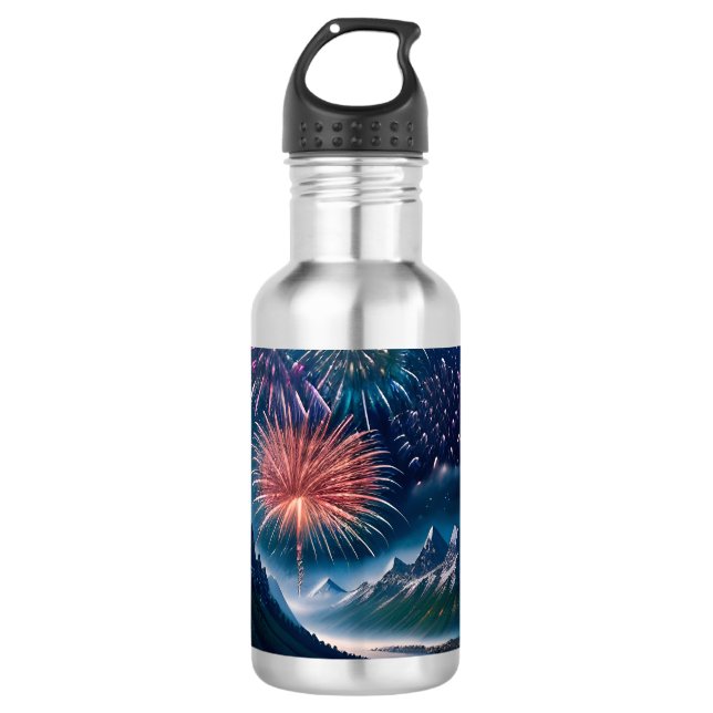 Botella De Agua Montaña Twilight con fuegos artificiales (Anverso)