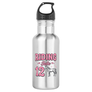 Botella De Agua Montando en Cumpleaños de 12 Caballos Diseño Vecto