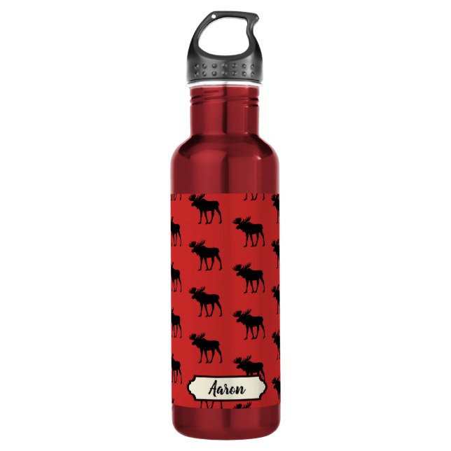 Botella De Agua Moose Pattern Plantado rojo y negro (Anverso)