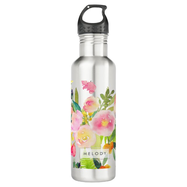 Botella De Agua Moqueta de agua floral PixDezines/primavera (Anverso)