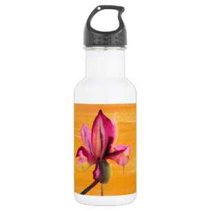 Botella De Agua Morada Orquídea acuarela naranja flor de arte pop