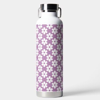 BOTELLA DE AGUA MORADO CON FLORES DE MARGARITA BLANCAS