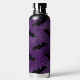 BOTELLA DE AGUA MORADO OSCURO CON MURCIÉLAGOS DE HALLOWEEN NEGROS