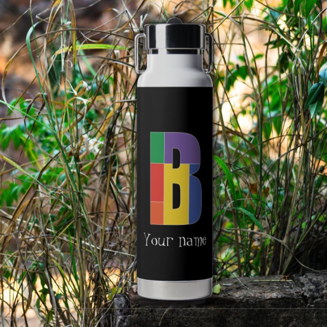 Botella De Agua Morado verde amarillo rojo Monograma inicial B (Subido por el creador)