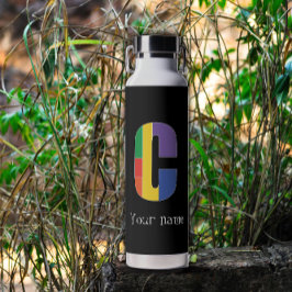 Botella De Agua Morado verde amarillo rojo Monograma inicial C