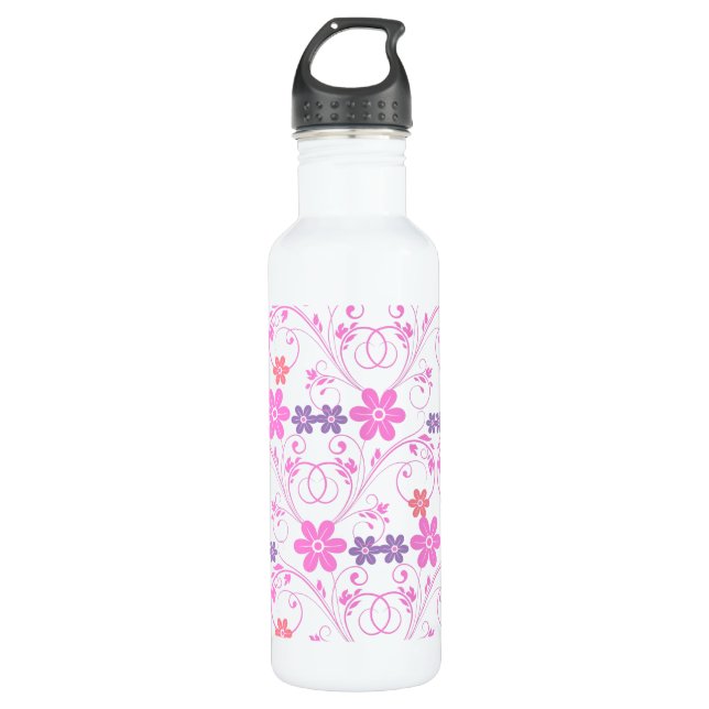 Botella De Agua Morado y rosa floral moderna (Anverso)