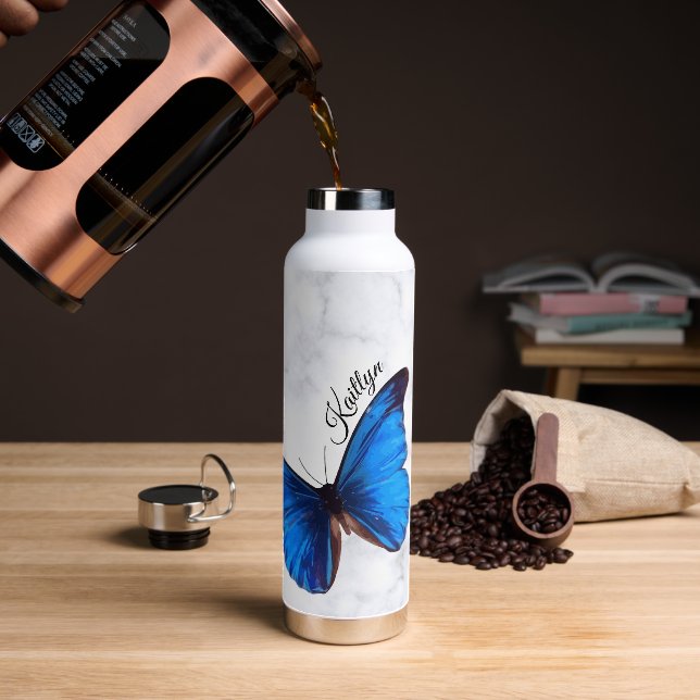 Botella De Agua Morfo azul mariposa personalizada (Café)
