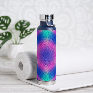 Botella De Agua Mosaico hexagonal rosado en degradado azul
