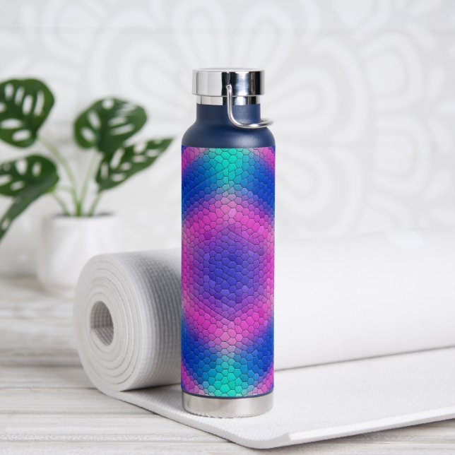Botella De Agua Mosaico hexagonal rosado en degradado azul (Yoga)